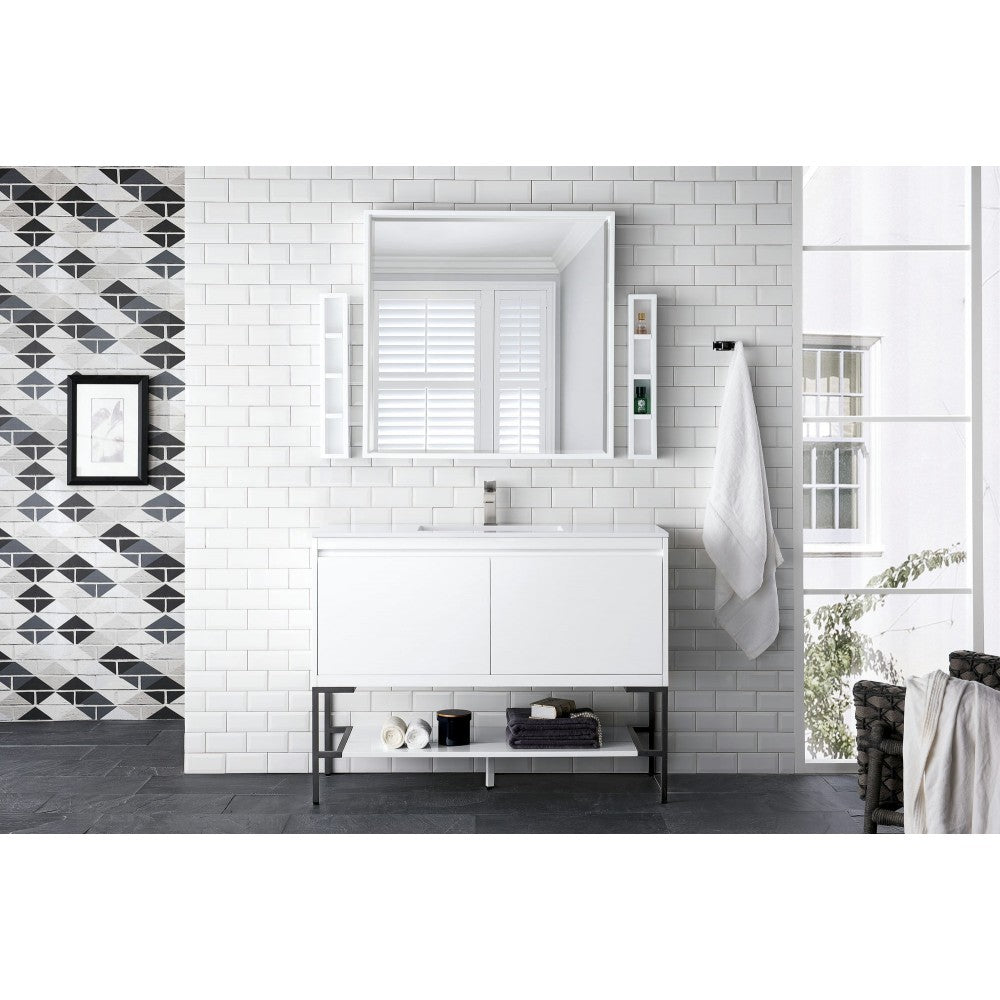 Milan 47.3" Single Vanity Glossy White Matte Black w/Glossy White Composite Top