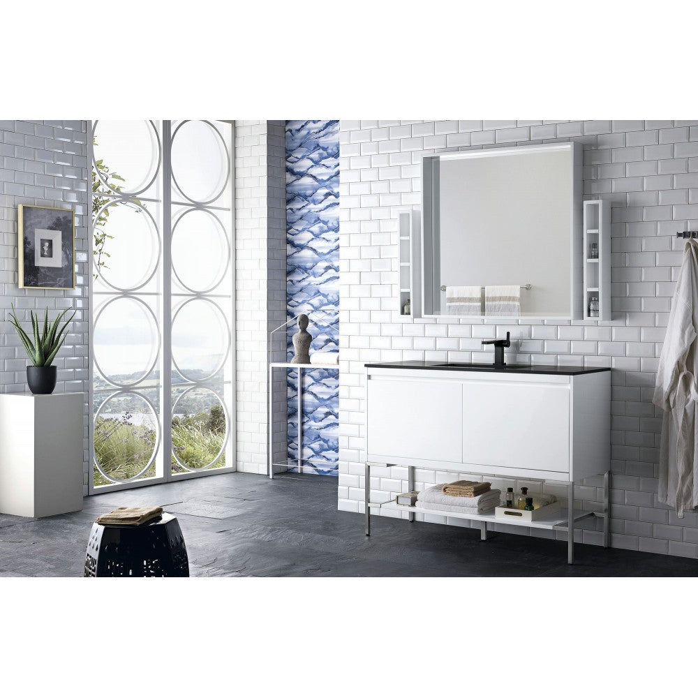 Milan 47.3" Single Vanity Glossy White Nickel w/Charcoal Black Composite Top