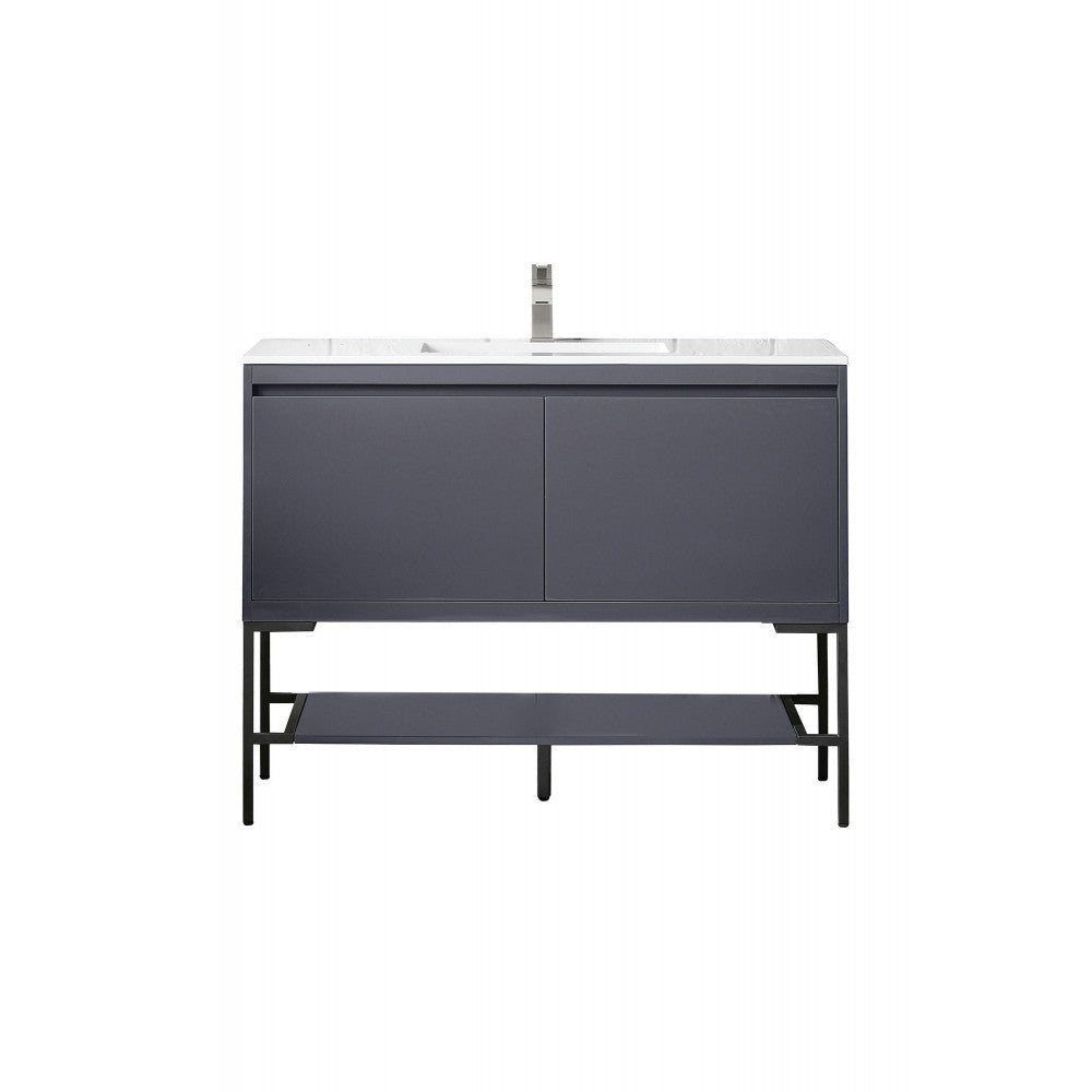 Milan 47.3" Single Vanity Modern Gray Glossy Black w/Glossy White Composite Top