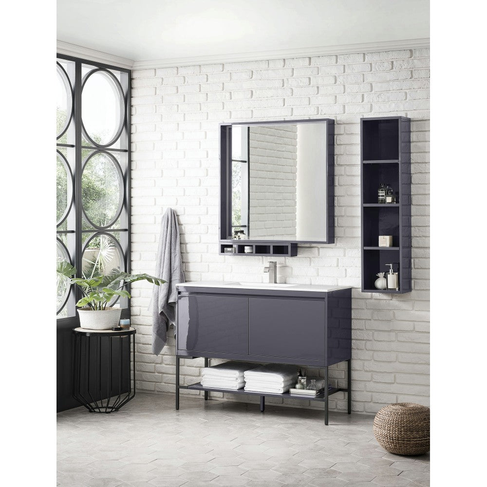 Milan 47.3" Single Vanity Modern Gray Glossy Black w/Glossy White Composite Top