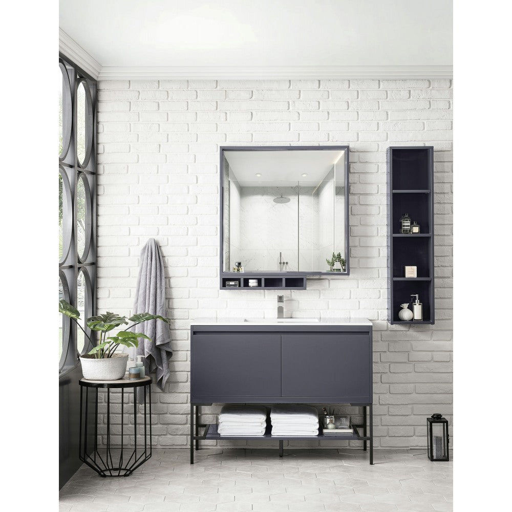 Milan 47.3" Single Vanity Modern Gray Glossy Black w/Glossy White Composite Top
