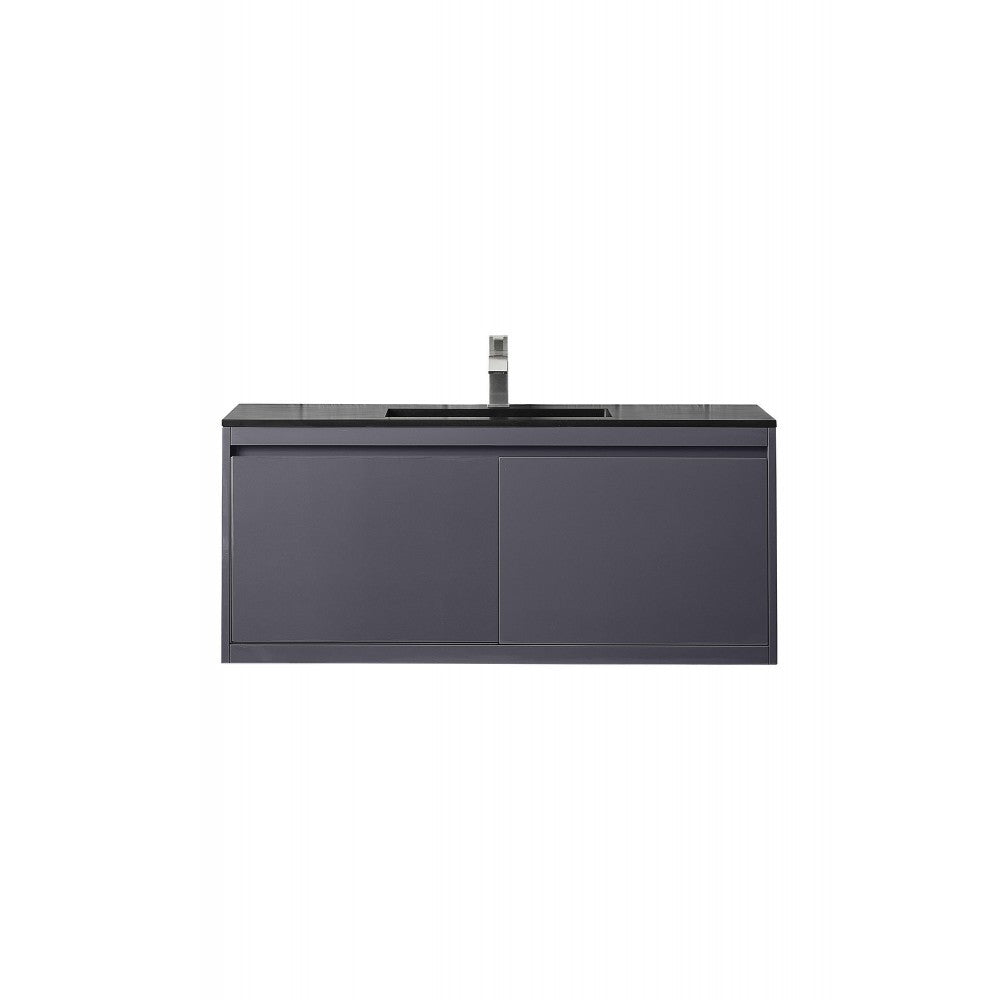Milan 47.3" Single Vanity, Modern Gray Glossy w/Charcoal Black Composite Top