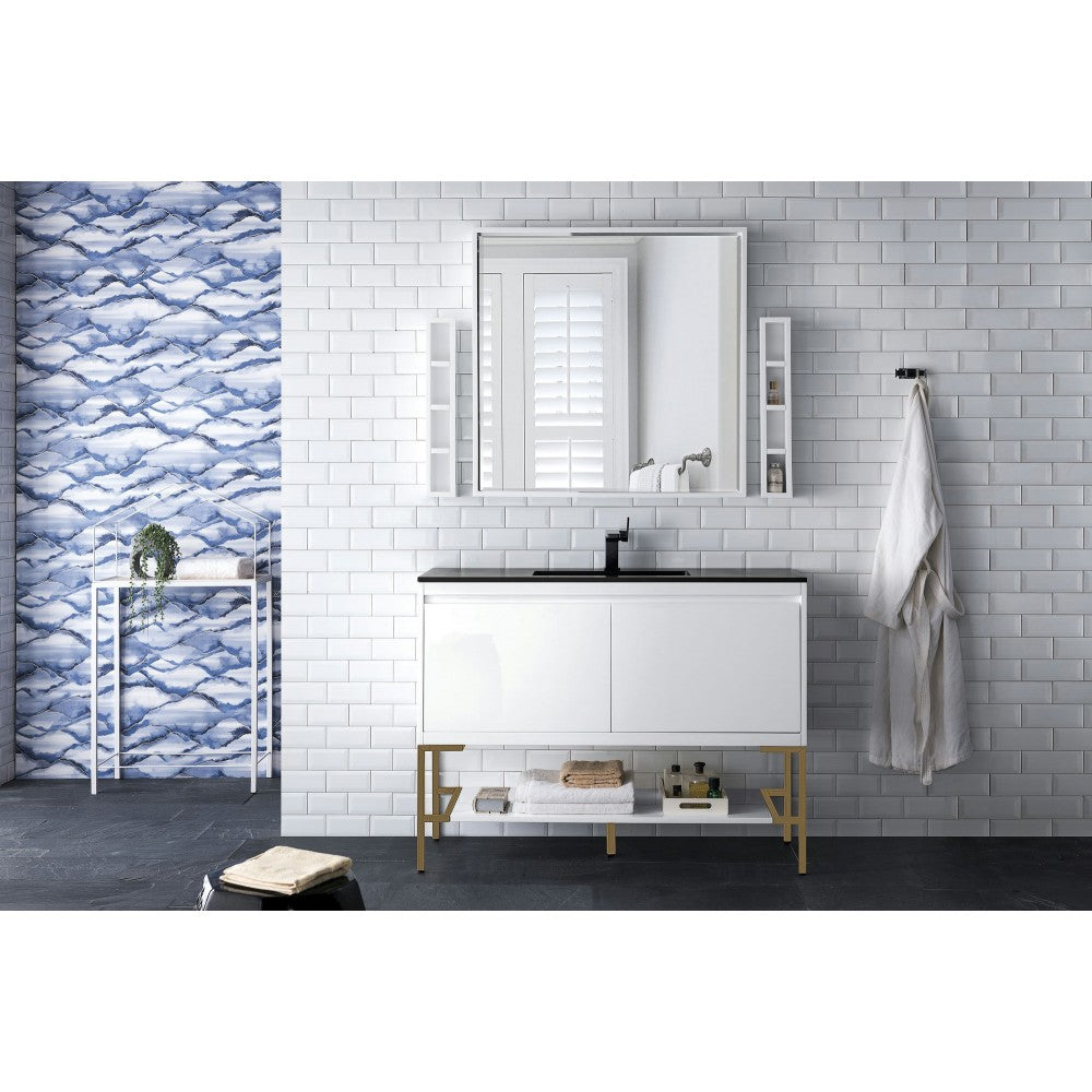 Milan 47.3" Single Vanity White Radiant Gold w/Charcoal Black Composite Top