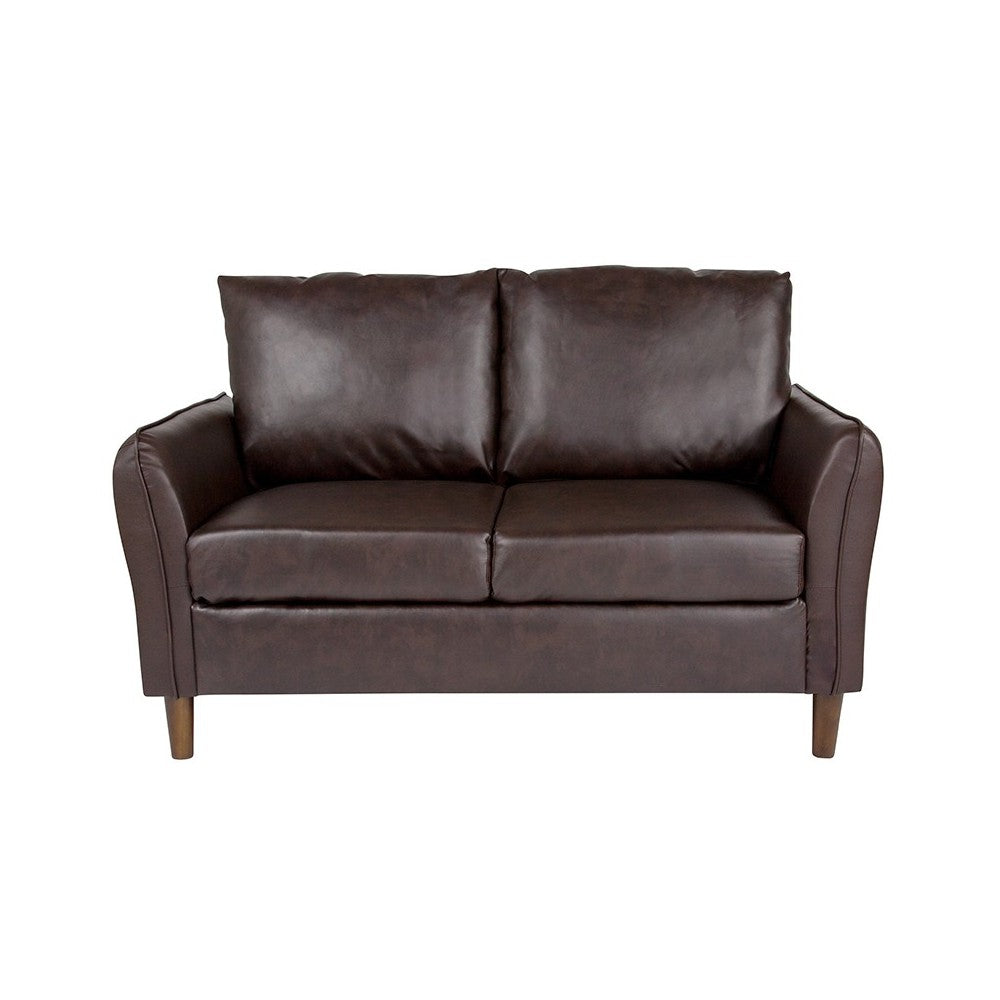 Milton Park Upholstered Plush Pillow Back Loveseat in Brown LeatherSoft