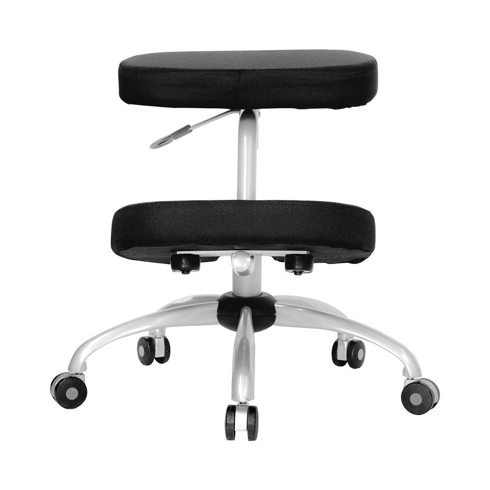 Mobile Ergonomic Kneeling Office Chair with Silver Frame in Black Fabric