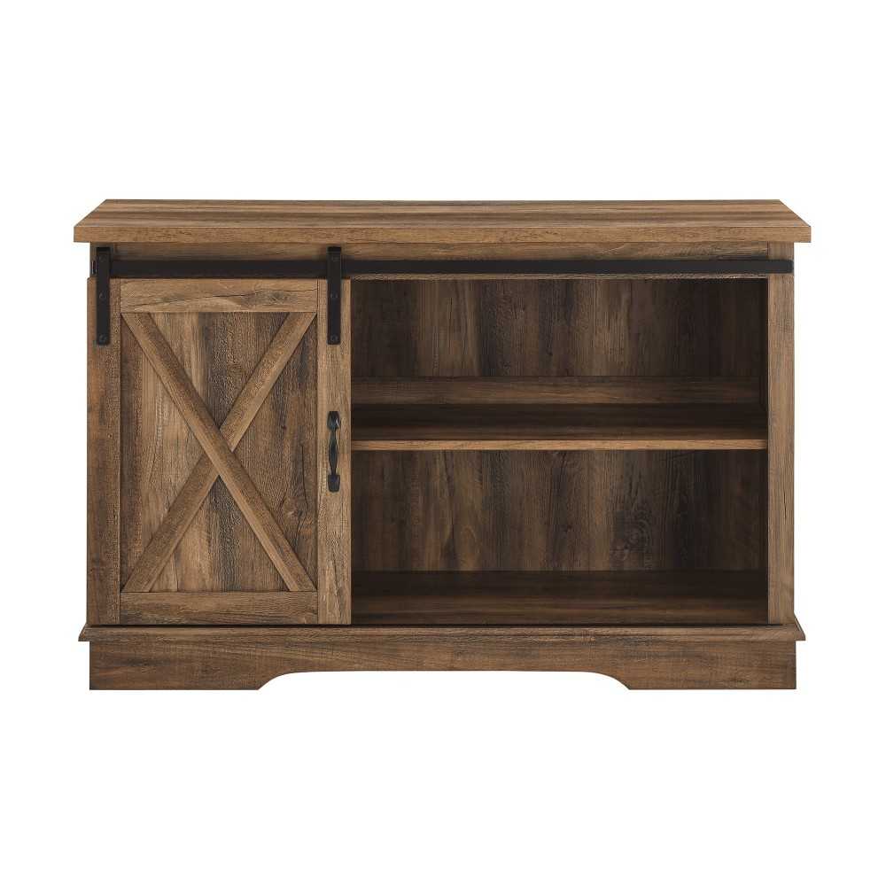 Modern Farmhouse Sliding X-Barn Door TV Stand for TVs up to 50" - Rustic Oak