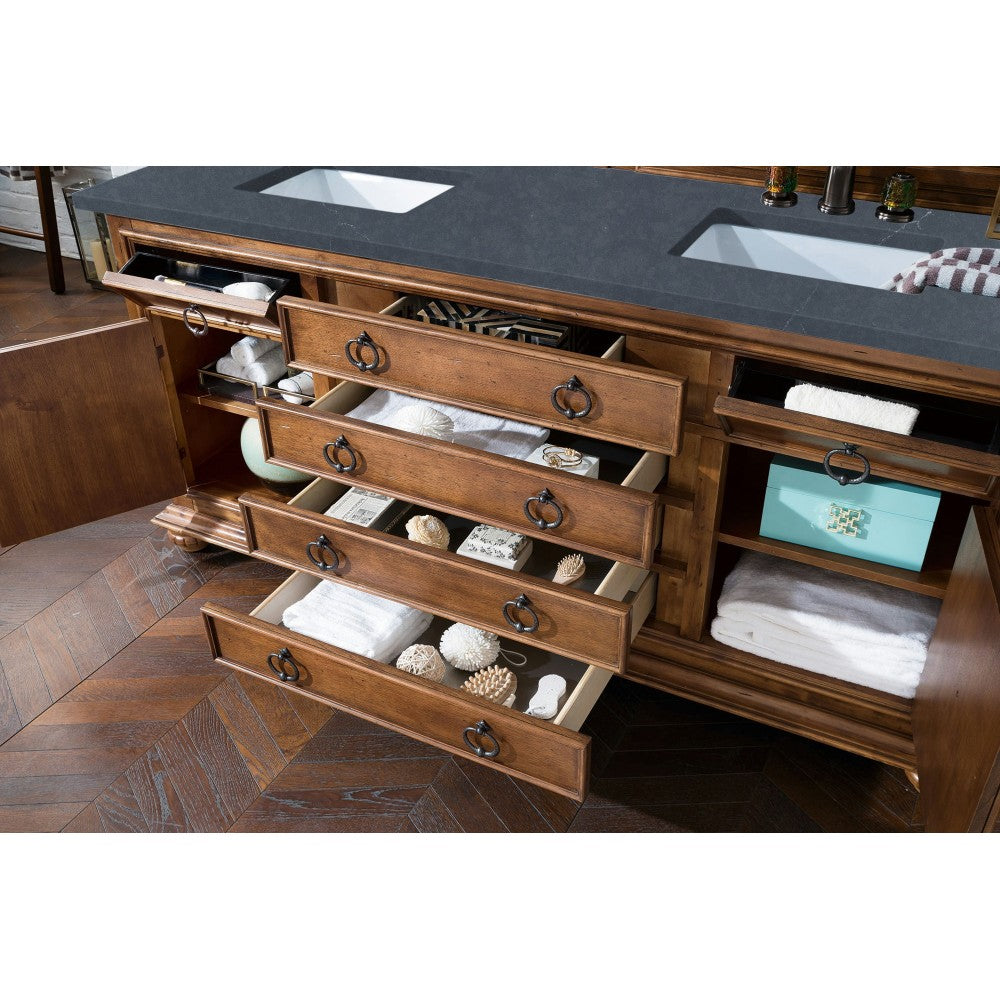Mykonos 72" Double Vanity, Cinnamon, w/ 3 CM Charcoal Soapstone Quartz Top