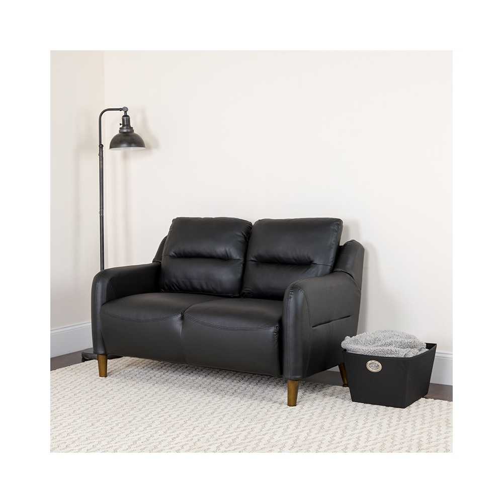 Newton Hill Upholstered Bustle Back Loveseat in Black LeatherSoft