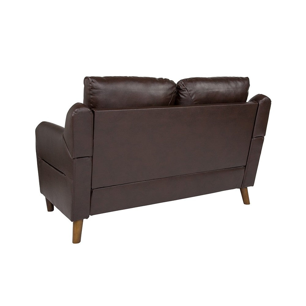 Newton Hill Upholstered Bustle Back Loveseat in Brown LeatherSoft