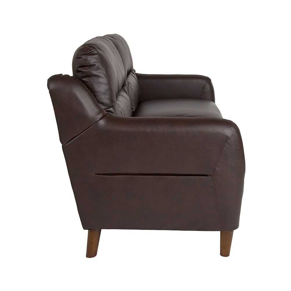 Newton Hill Upholstered Bustle Back Sofa in Brown LeatherSoft