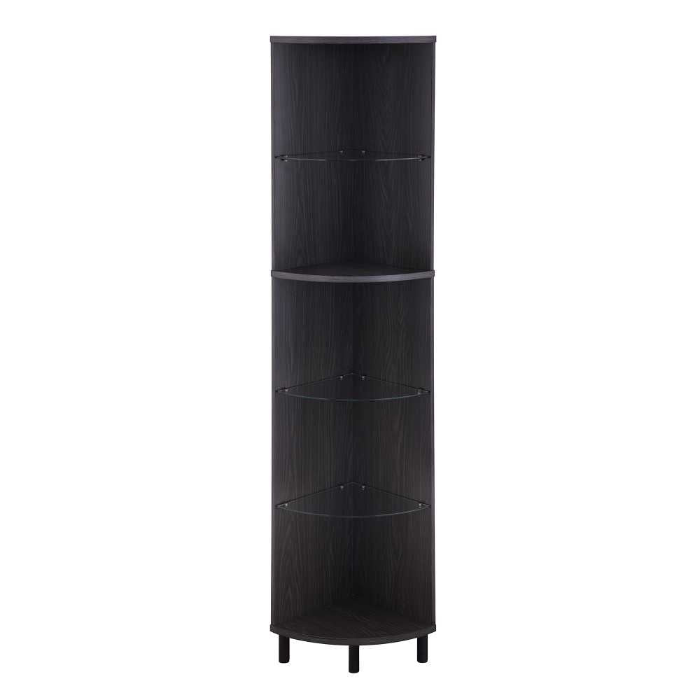 Nora 68" Wood and Glass Corner Bookshelf - Graphite