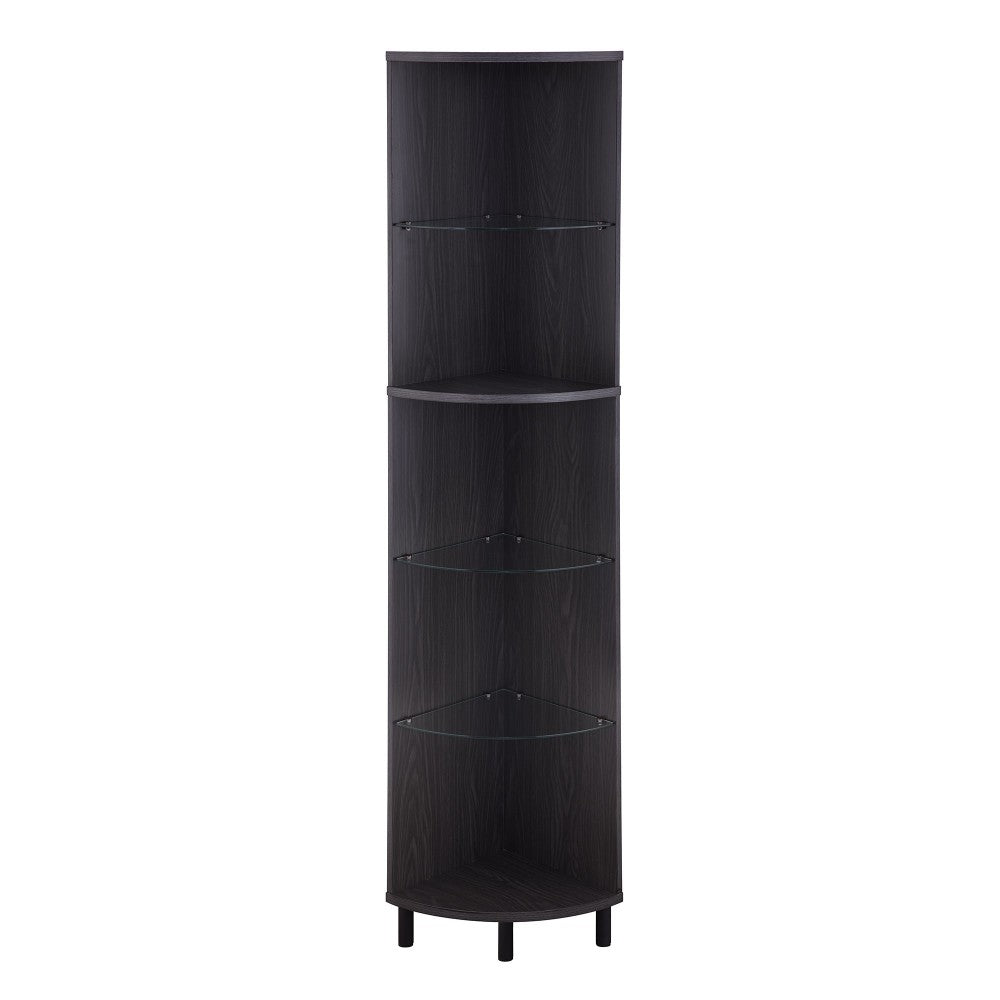 Nora 68" Wood and Glass Corner Bookshelf - Graphite