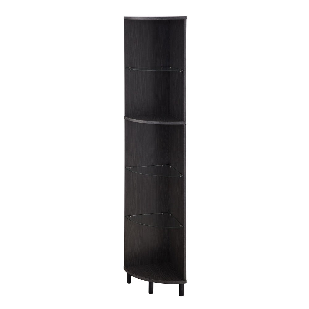 Nora 68" Wood and Glass Corner Bookshelf - Graphite