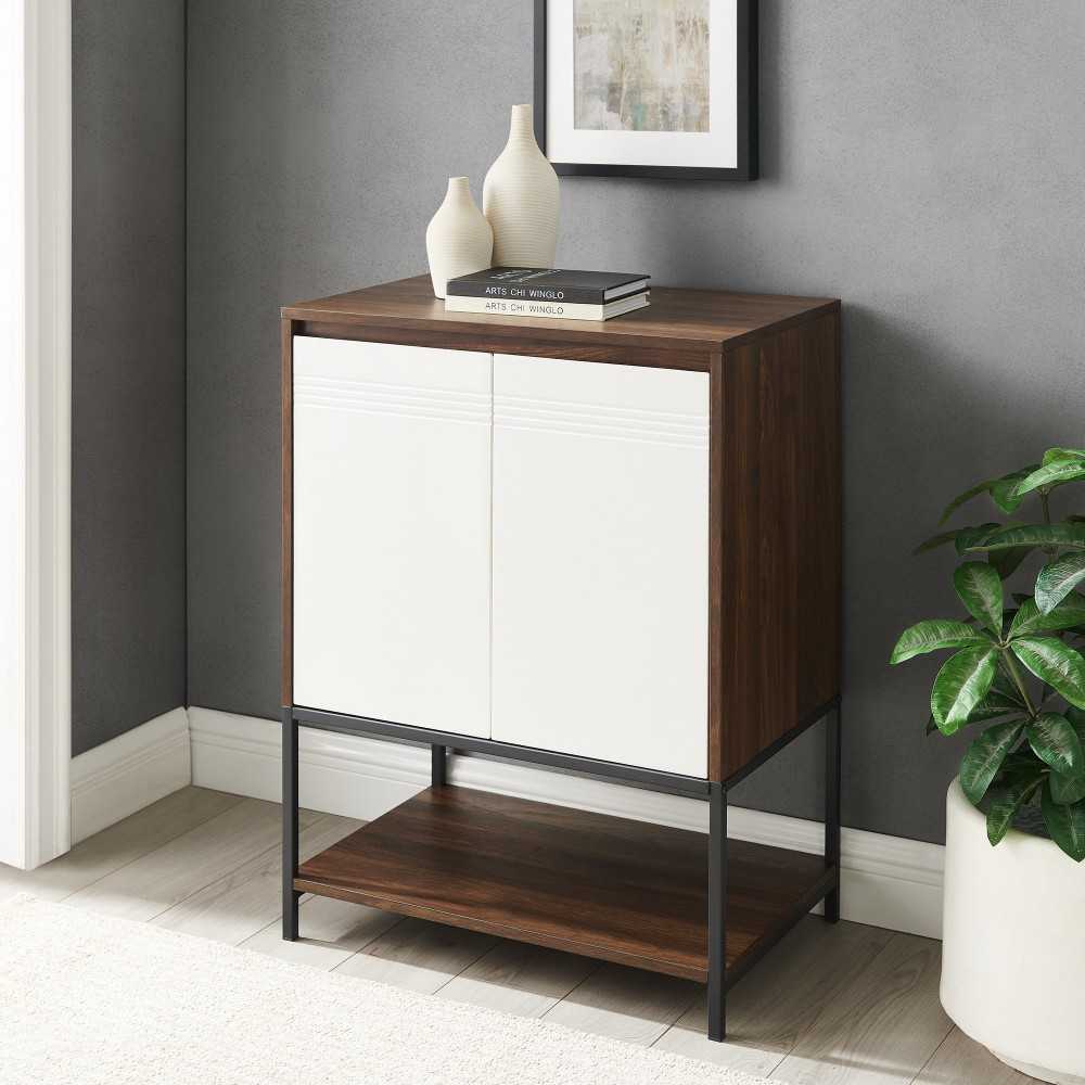 Nyman 24" 2 Door Accent Cabinet with Lower Shelf - Dark Walnut/Solid White