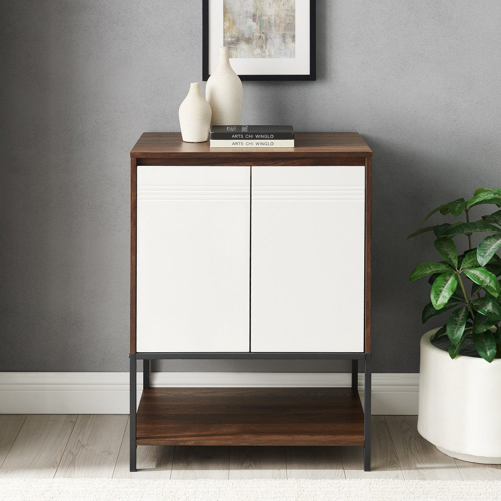 Nyman 24" 2 Door Accent Cabinet with Lower Shelf - Dark Walnut/Solid White