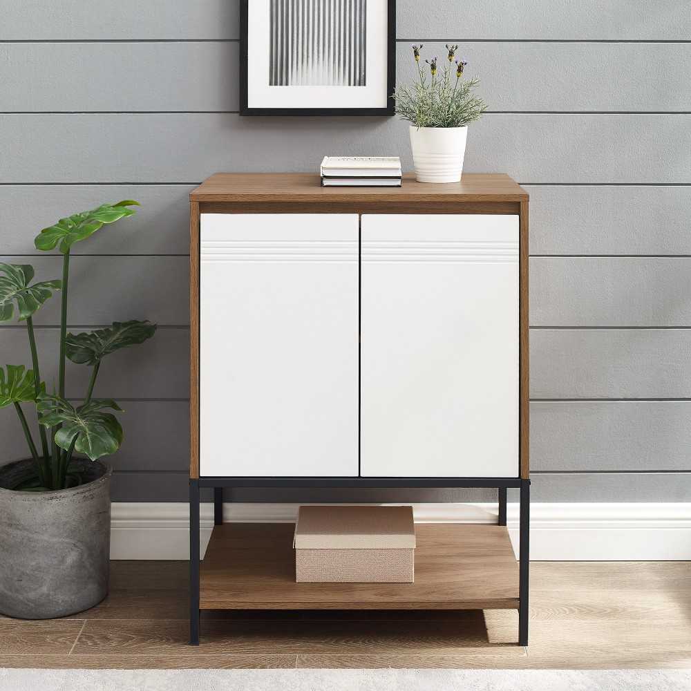 Nyman 24" 2 Door Accent Cabinet with Lower Shelf - English Oak/Solid White