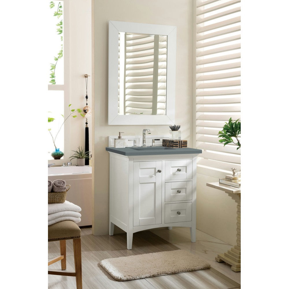 Palisades 30" Single Vanity, Bright White, w/ 3 CM Cala Blue Quartz Top