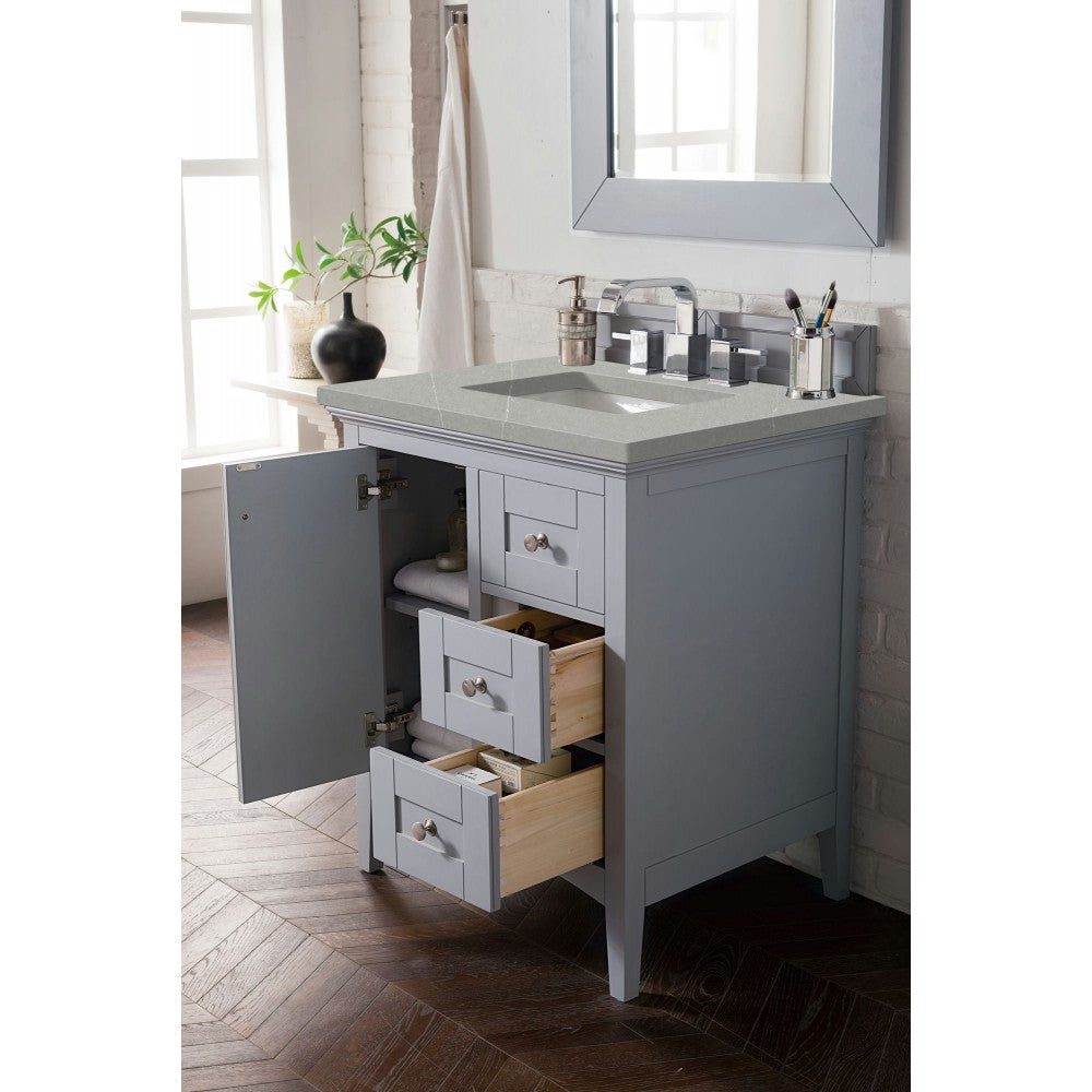 Palisades 30" Single Vanity, Silver Gray, w/ 3 CM Eternal Serena Quartz Top