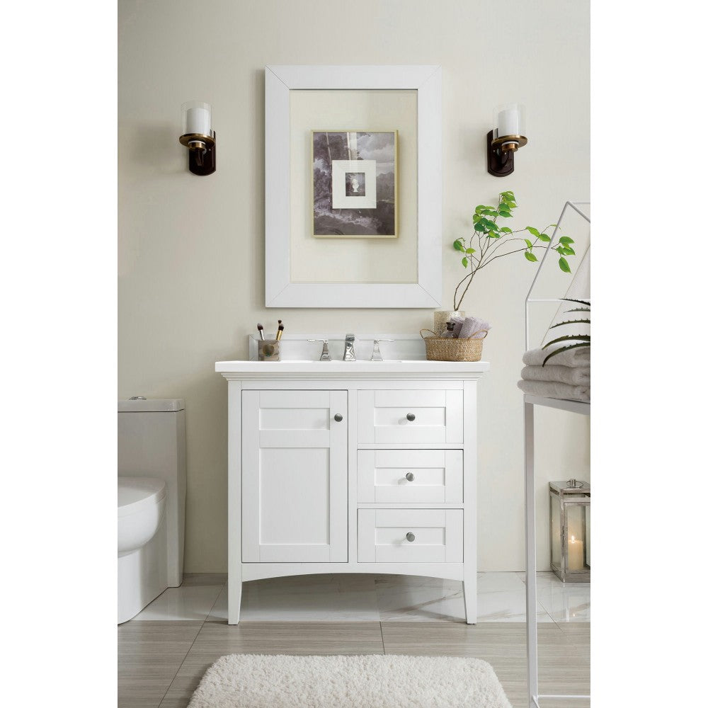 Palisades 36" Single Vanity, Bright White, w/ 3 CM Classic White Quartz Top