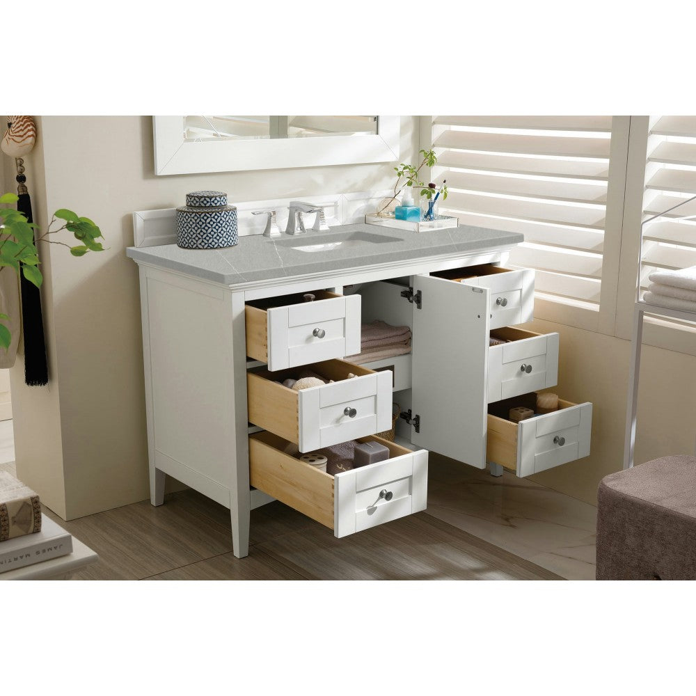 Palisades 48" Single Vanity, Bright White, w/ 3 CM Eternal Serena Quartz Top