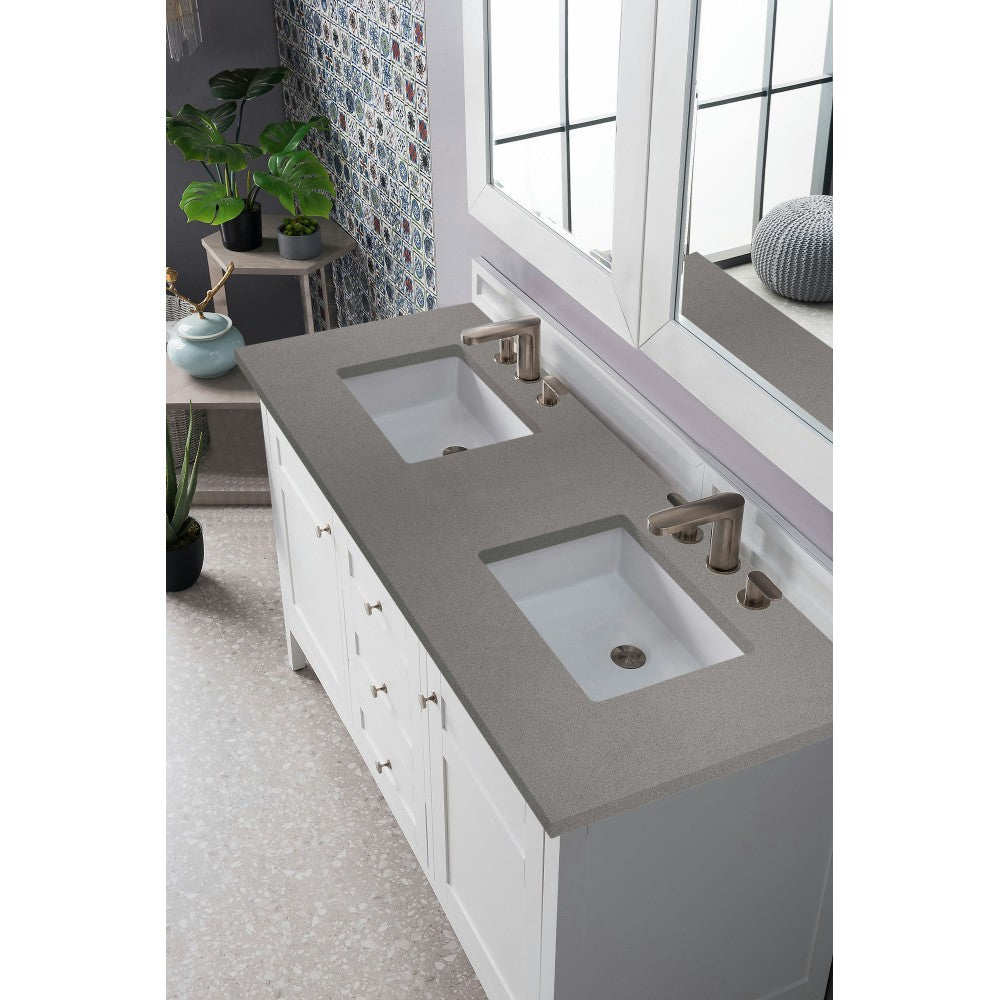 Palisades 60" Double Vanity, Bright White, w/ 3 CM Gray Expo Quartz Top
