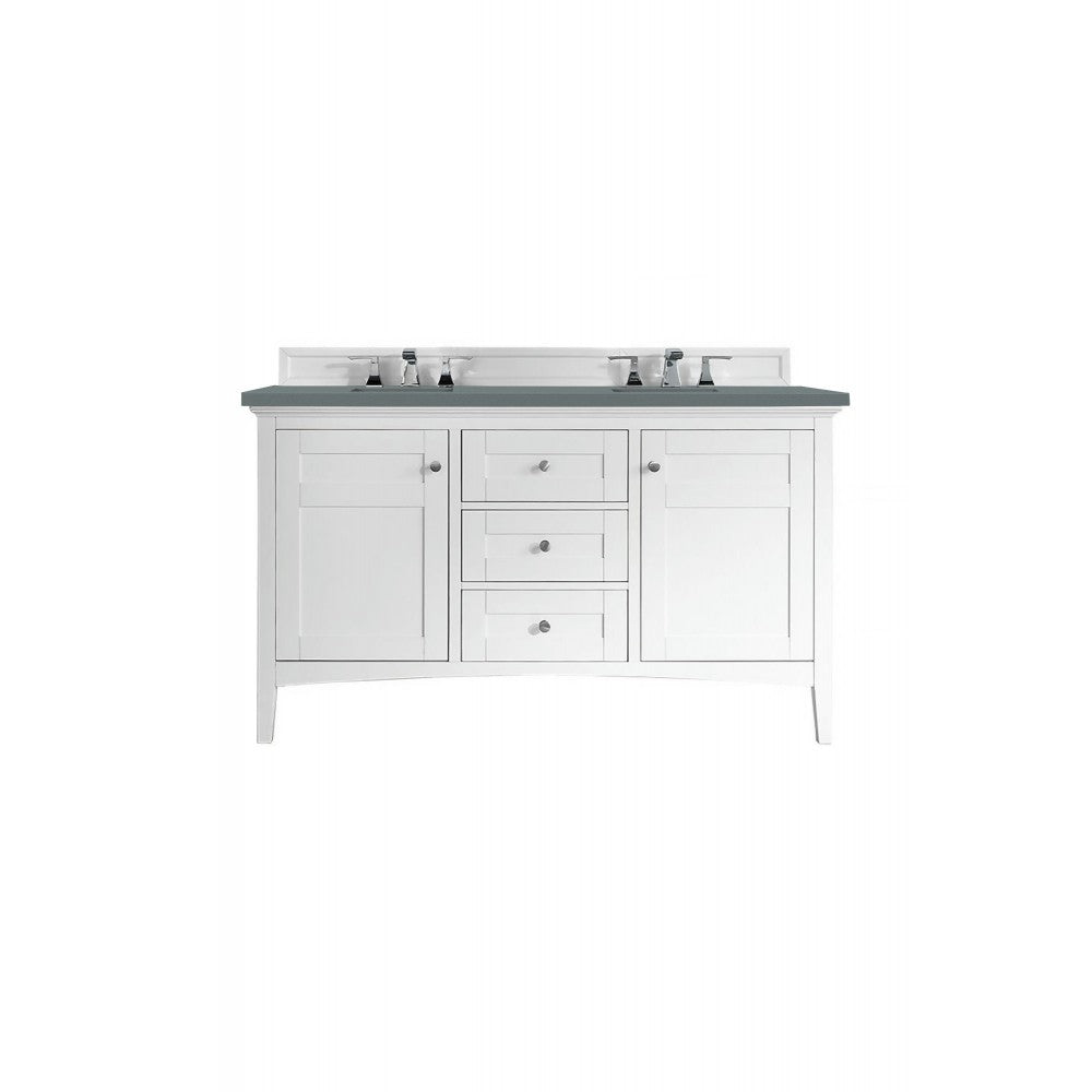 Palisades 60" Double Vanity, Bright White, w/ 3 CM Cala Blue Quartz Top