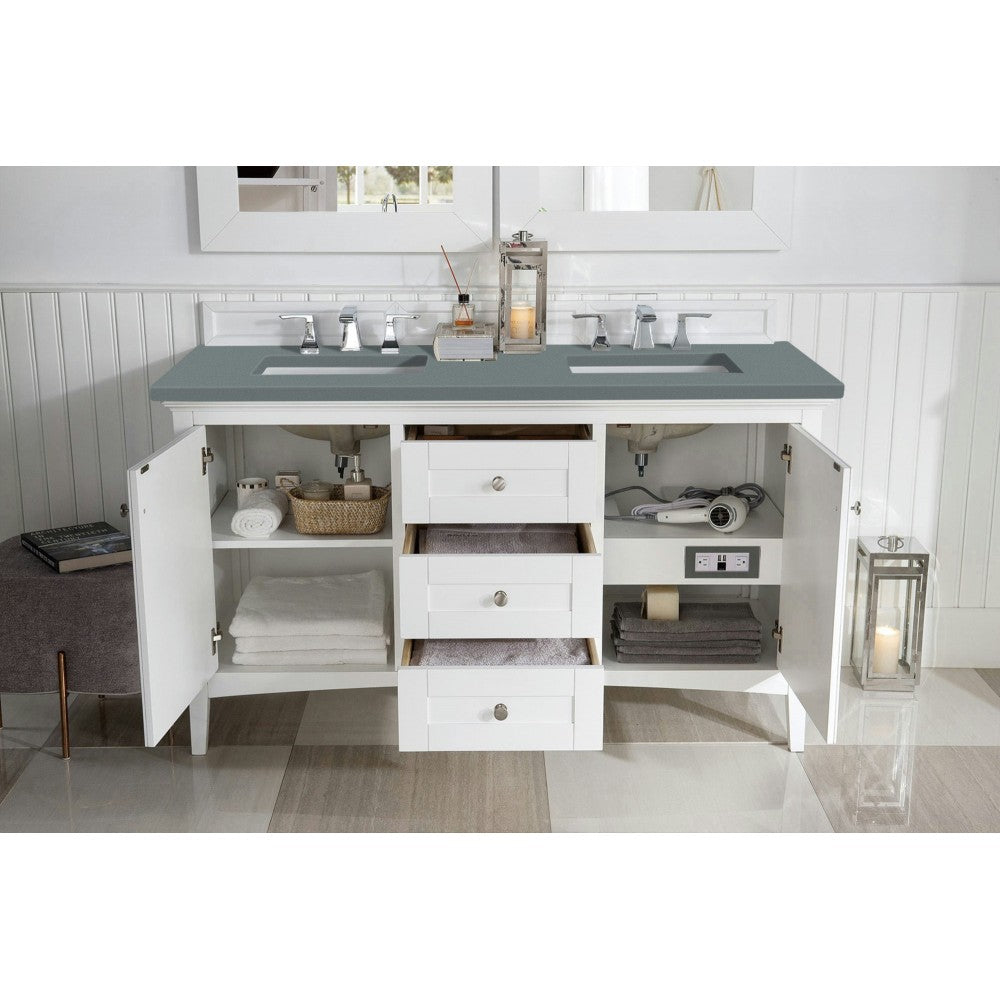 Palisades 60" Double Vanity, Bright White, w/ 3 CM Cala Blue Quartz Top