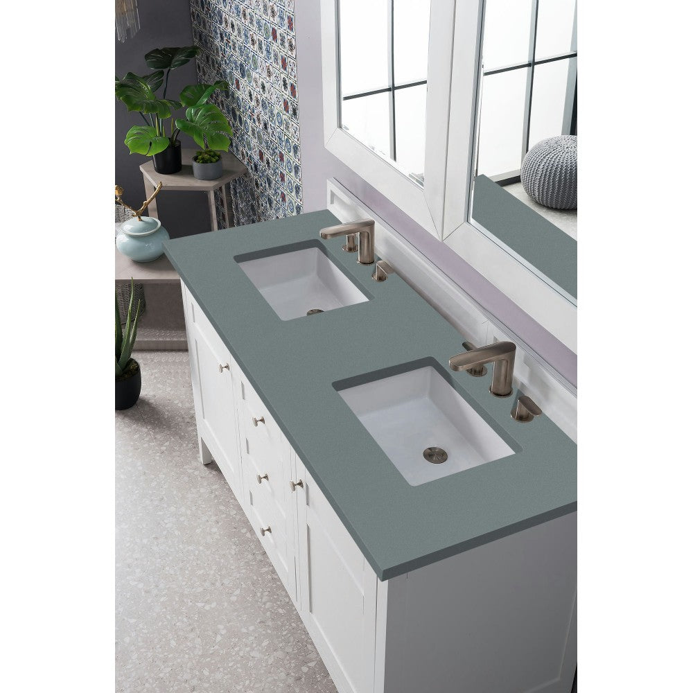 Palisades 60" Double Vanity, Bright White, w/ 3 CM Cala Blue Quartz Top