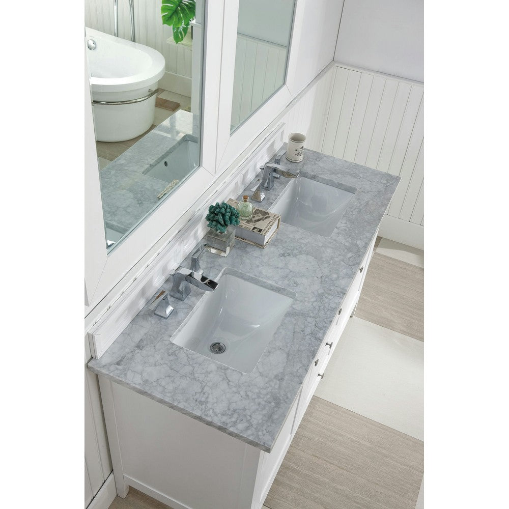 Palisades 60" Double Vanity, Bright White w/ 3 CM Carrara Marble Top