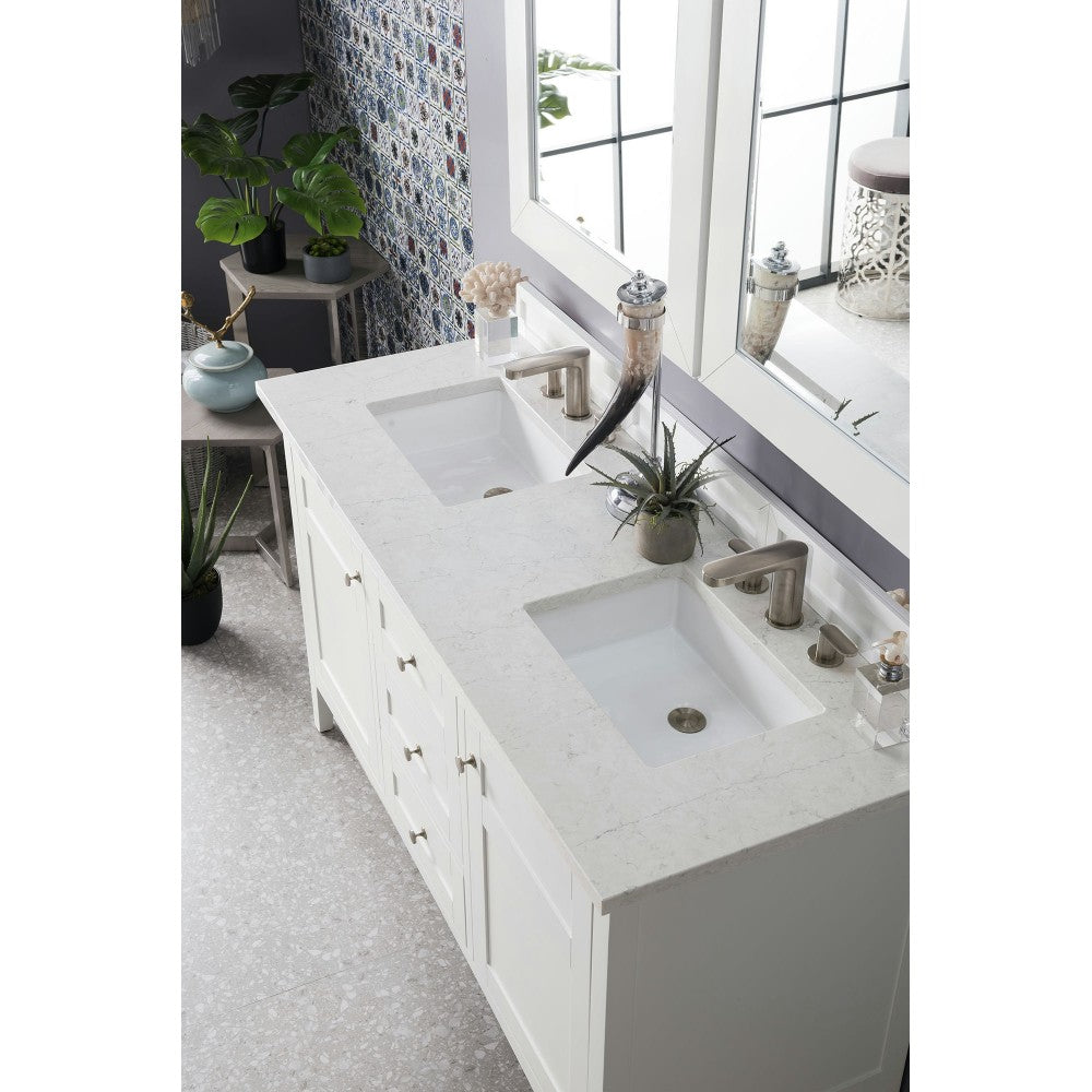 Palisades 60" Double Vanity Bright White w/ 3 CM Jasmine Pearl Quartz Top
