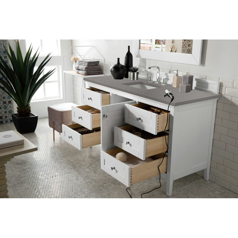 Palisades 60" Single Vanity, Bright White, w/ 3 CM Gray Expo Quartz Top