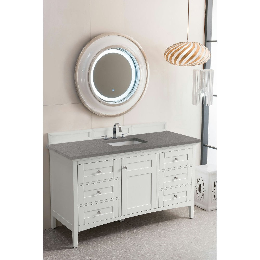 Palisades 60" Single Vanity, Bright White, w/ 3 CM Gray Expo Quartz Top