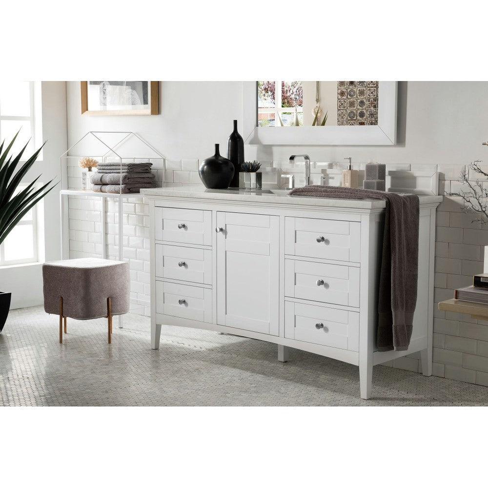 Palisades 60" Single Vanity, Bright White w/ 3 CM Arctic Fall Solid Surface Top