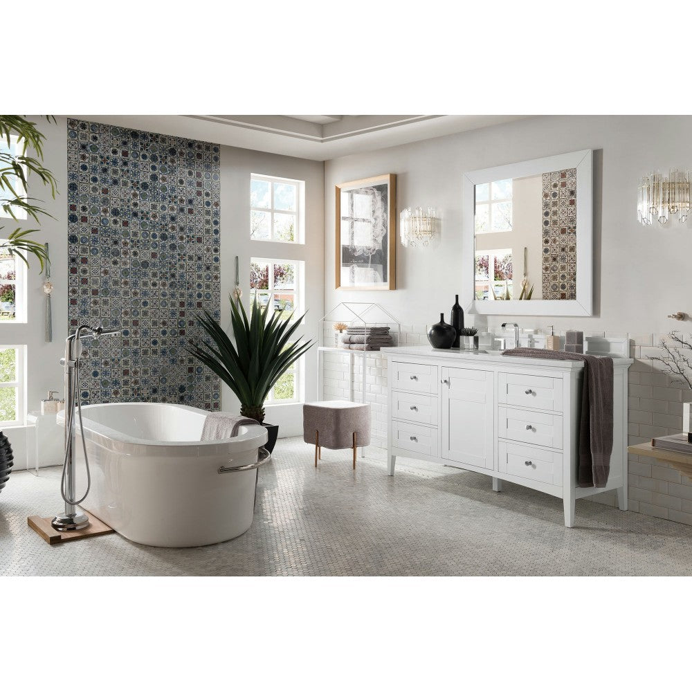 Palisades 60" Single Vanity, Bright White w/ 3 CM Arctic Fall Solid Surface Top