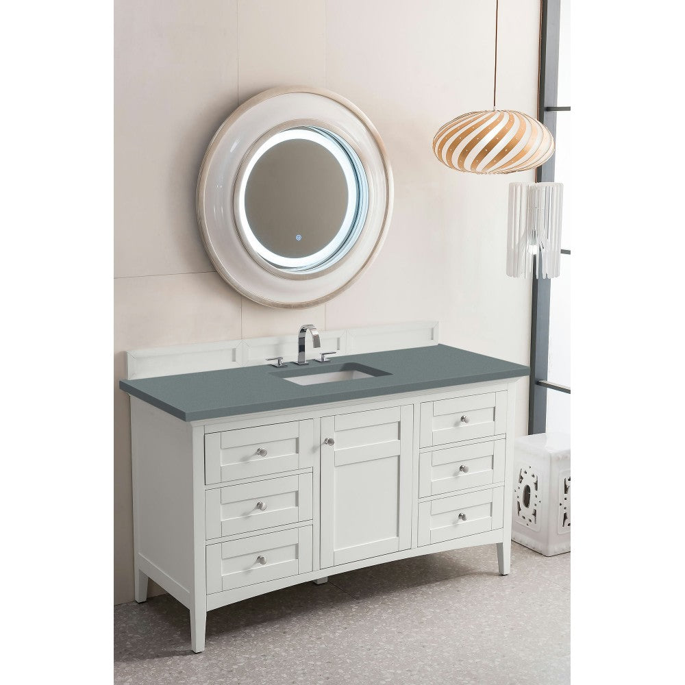Palisades 60" Single Vanity, Bright White, w/ 3 CM Cala Blue Quartz Top