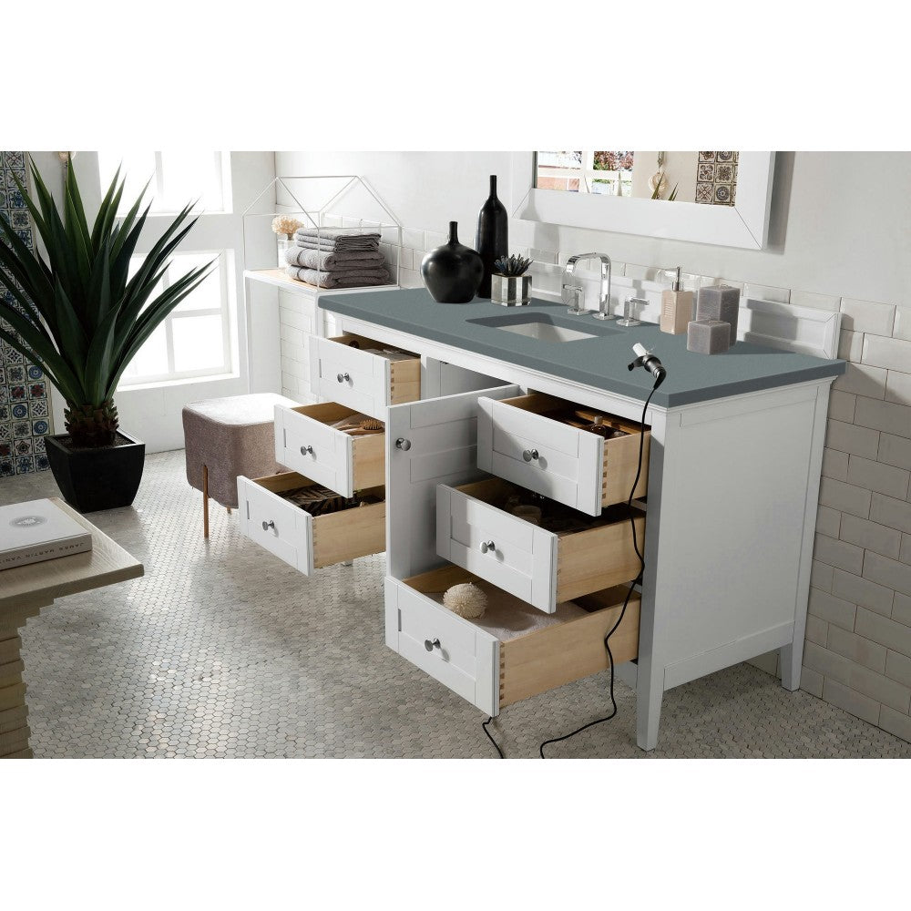 Palisades 60" Single Vanity, Bright White, w/ 3 CM Cala Blue Quartz Top