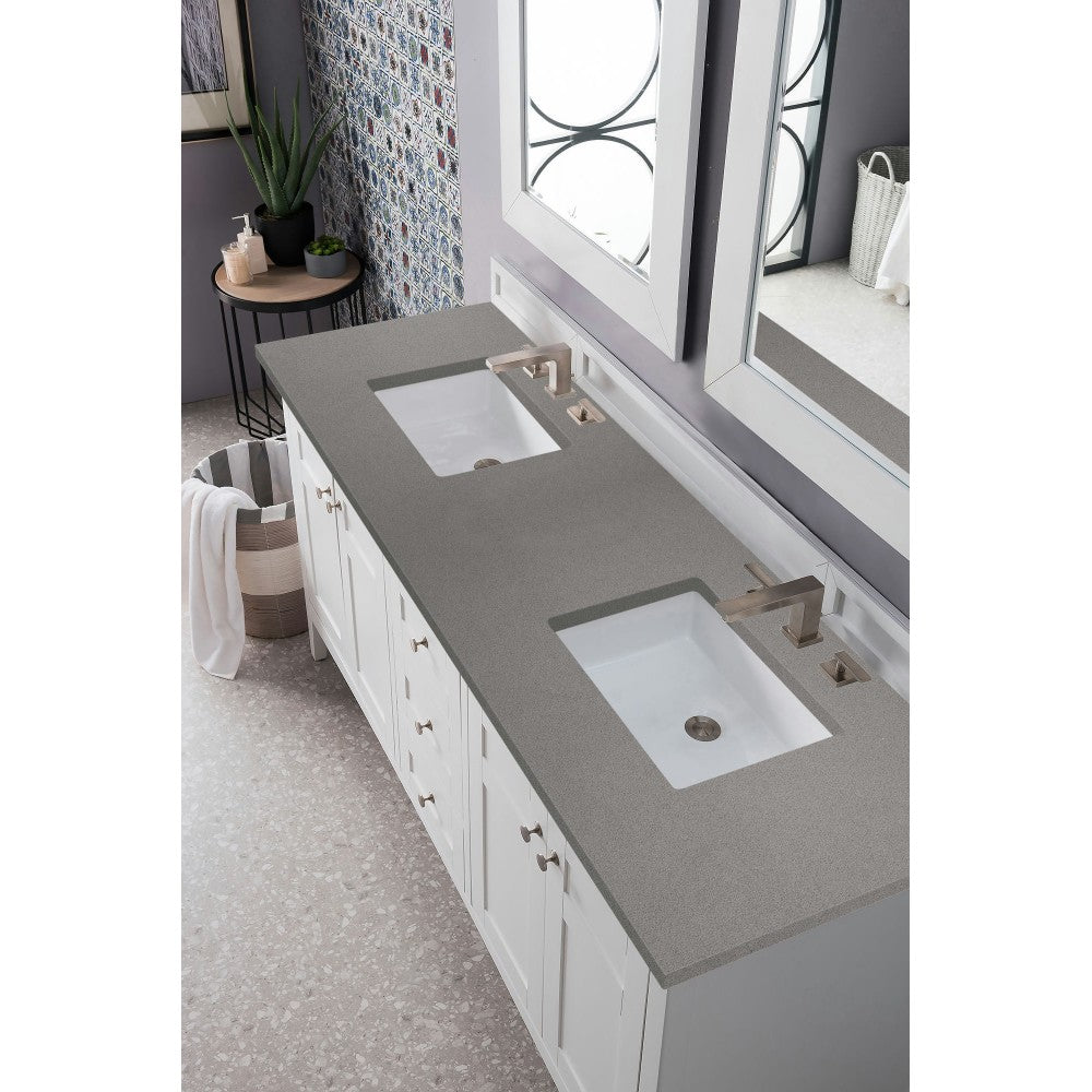 Palisades 72" Double Vanity, Bright White, w/ 3 CM Gray Expo Quartz Top