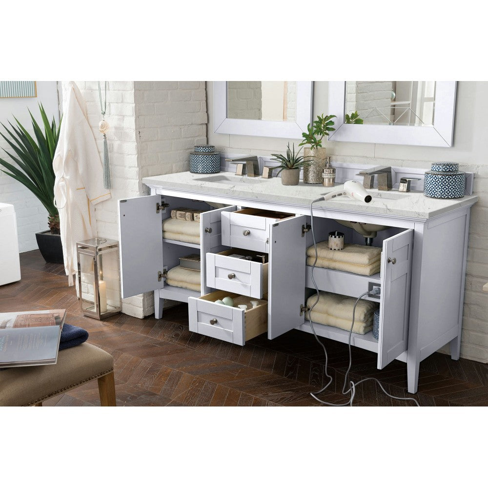 Palisades 72" Double Vanity Bright White w/ 3 CM Jasmine Pearl Quartz Top