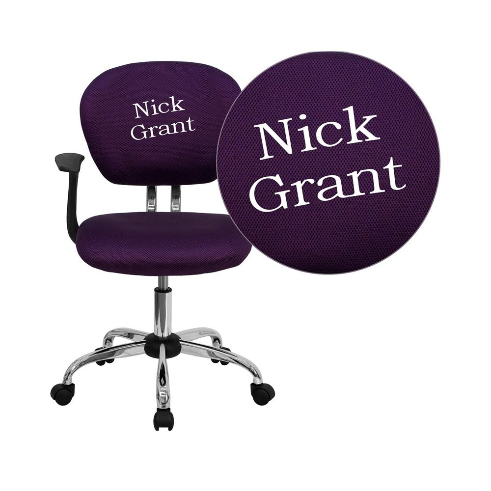 Personalized Mid-Back Purple Mesh Swivel Task Office Chair with Chrome Base and Arms