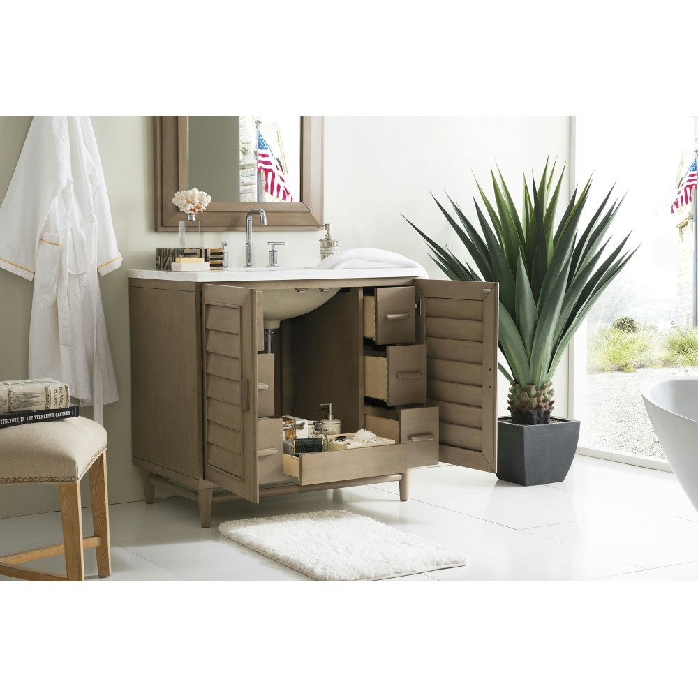Portland 36" Single Vanity Walnut w/3 CM Arctic Fall Solid Surface Top