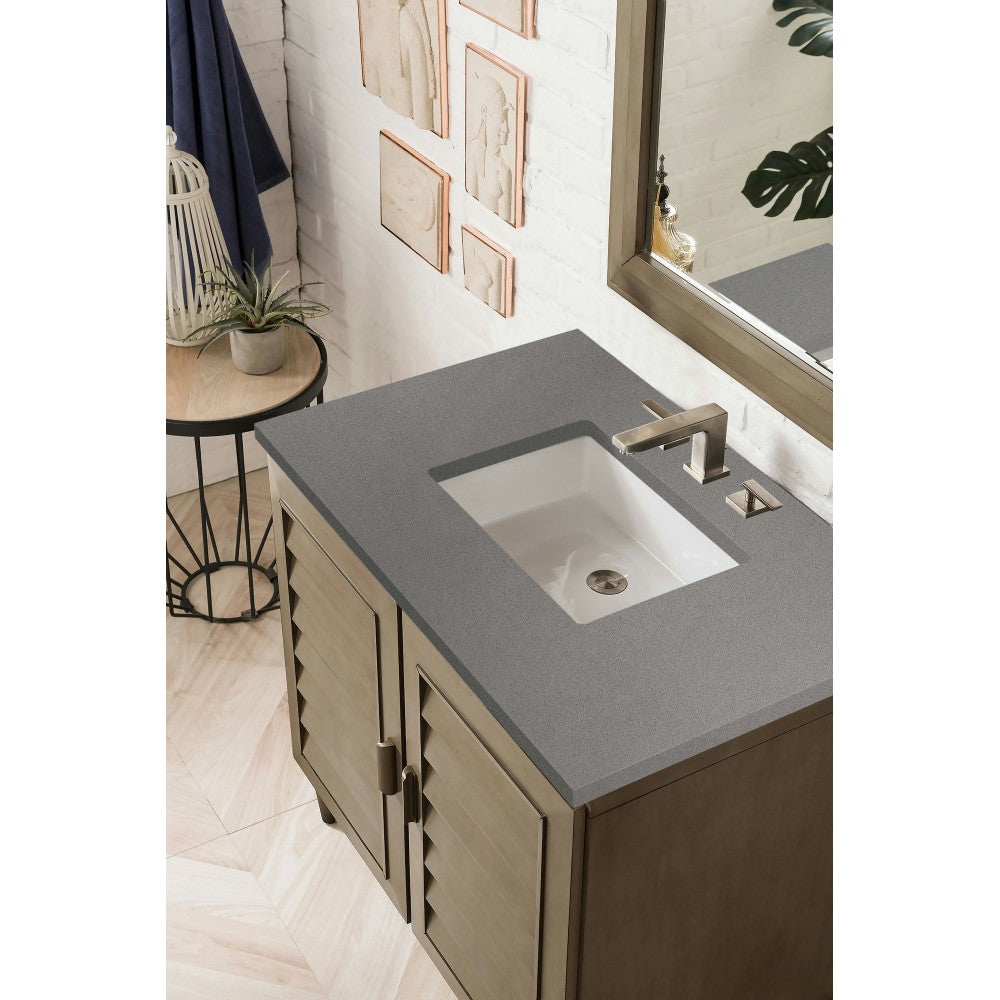 Portland 36" Single Vanity Whitewashed Walnut, w/ 3 CM Gray Expo Quartz Top