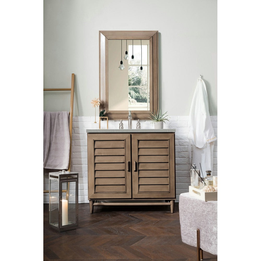 Portland 36" Single Vanity Whitewashed Walnut, w/ 3 CM Eternal Serena Quartz Top