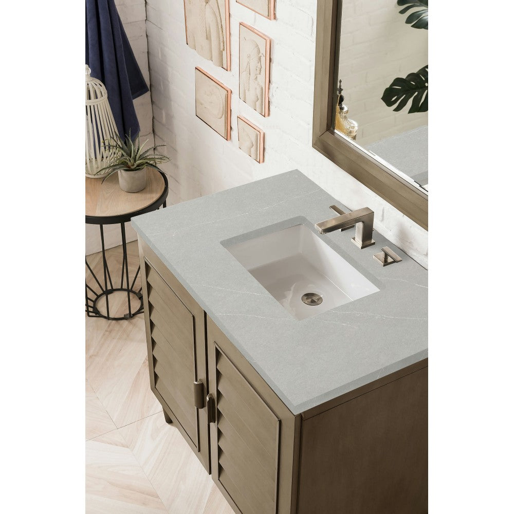 Portland 36" Single Vanity Whitewashed Walnut, w/ 3 CM Eternal Serena Quartz Top