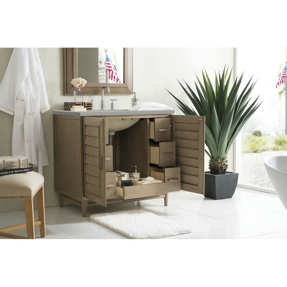Portland 36" Single Vanity Whitewashed Walnut, w/ 3 CM Eternal Serena Quartz Top