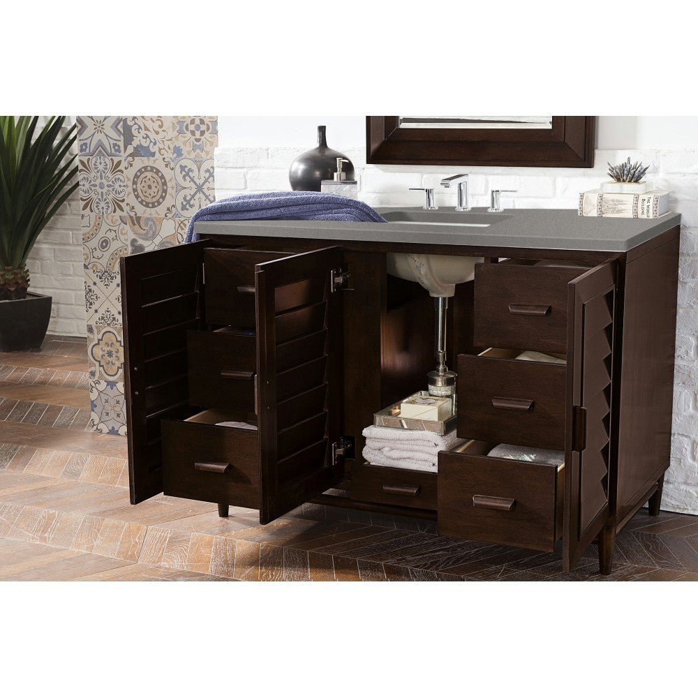 Portland 48" Single Vanity, Burnished Mahogany, w/ 3 CM Gray Expo Quartz Top