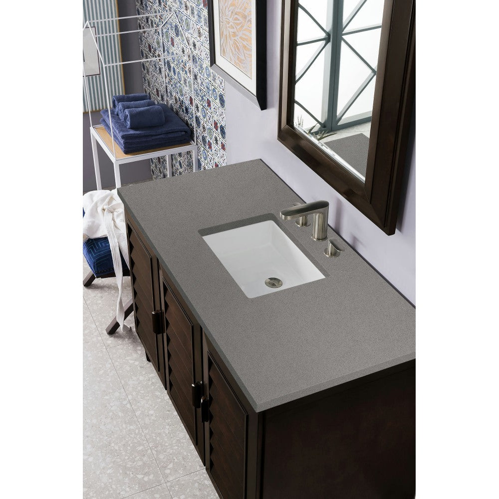 Portland 48" Single Vanity, Burnished Mahogany, w/ 3 CM Gray Expo Quartz Top
