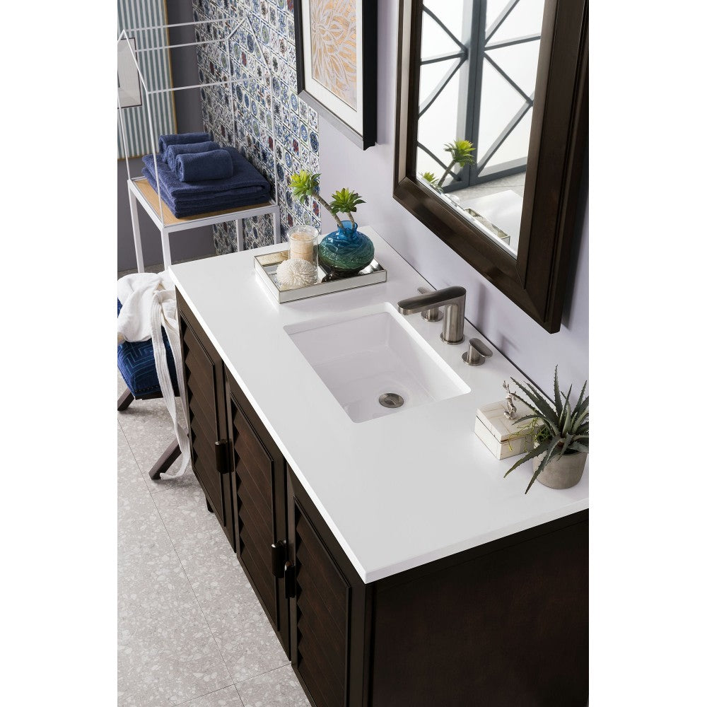 Portland 48" Single Vanity, Burnished Mahogany, w/ 3 CM Classic White Quartz Top