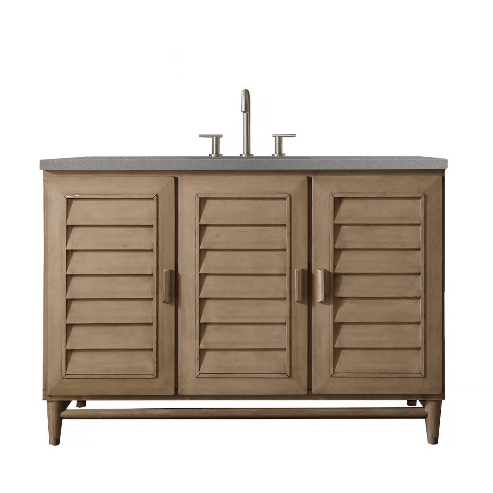 Portland 48" Single Vanity Whitewashed Walnut, w/ 3 CM Gray Expo Quartz Top