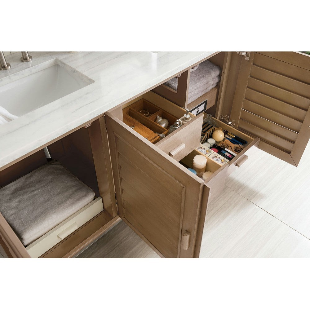 Portland 60" Double Vanity Walnut w/3 CM Arctic Fall Solid Surface Top