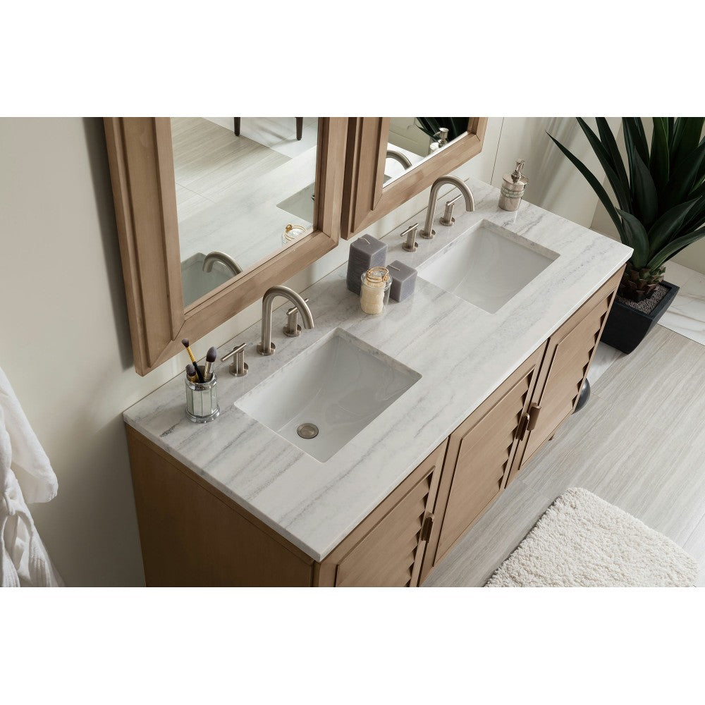 Portland 60" Double Vanity Walnut w/3 CM Arctic Fall Solid Surface Top